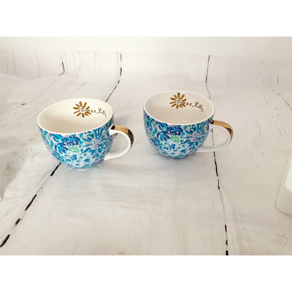 Lilly Pulitzer Blue Floral Ceramic Mug Set